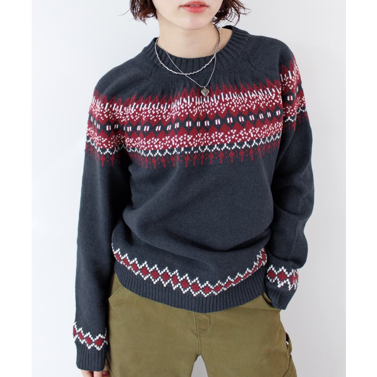 ネイビー | 《ABYS》季節感たっぷりの定番ニット。ノルディック柄ニットプルオーバー | futier land