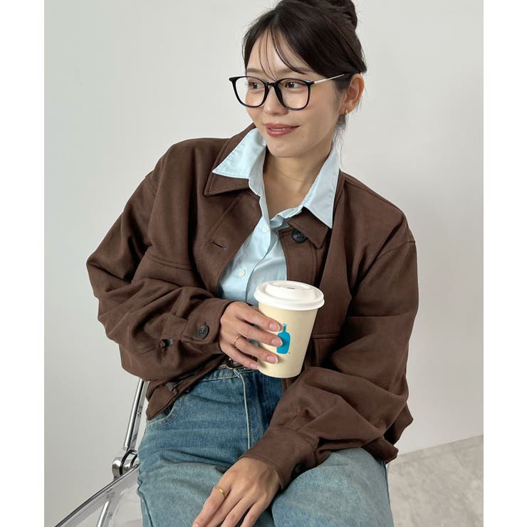 ダークブラウン | ゆるっとシルエットが今っぽい。スエードショートステンカラージャケット | futier land