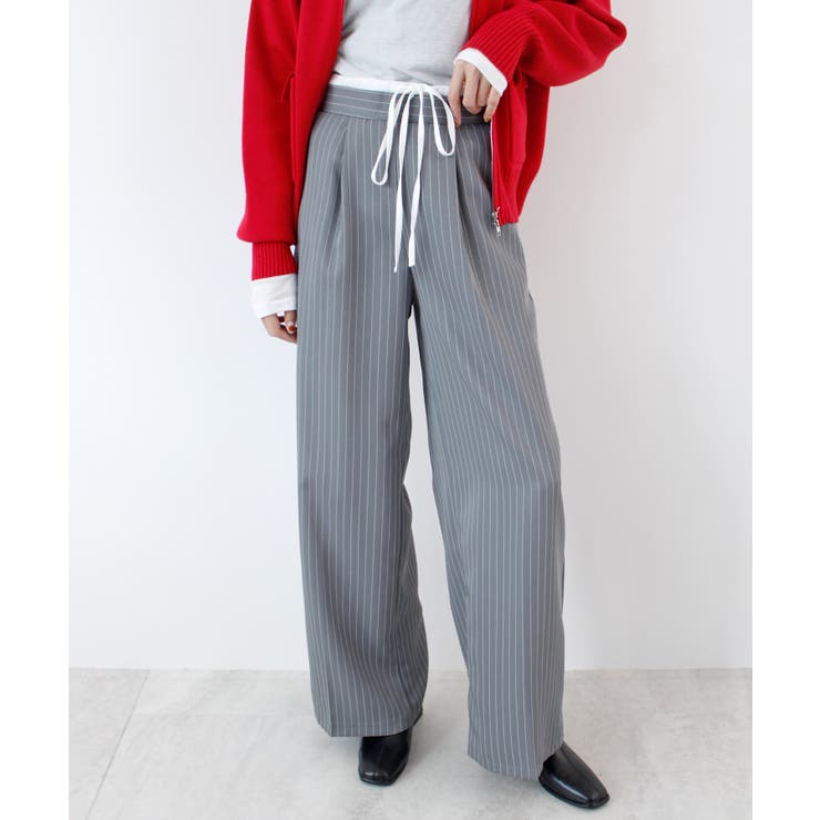 ライトグレー | 《ABYSアビス》チラ見せお洒落！レイヤード風ストライプパンツ | futier land
