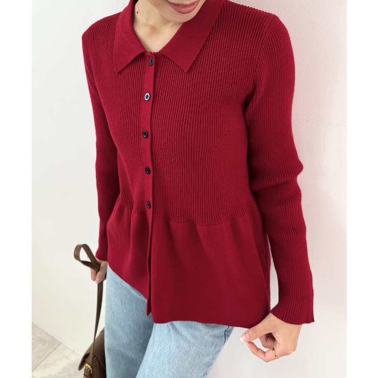 レッド | 春新色追加！上品な大人へ。ペプラムリブニット | futier land