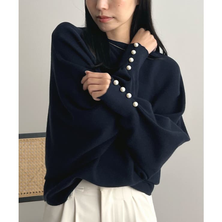 上品な大人のキレイめスタイル。袖口パールドルマンニット | futier land | 詳細画像28 