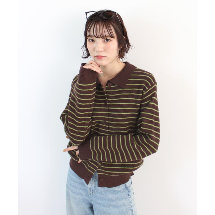 ブラウン | 《ABYS》トレンド感ある配色。襟付きボーダーニット | futier land