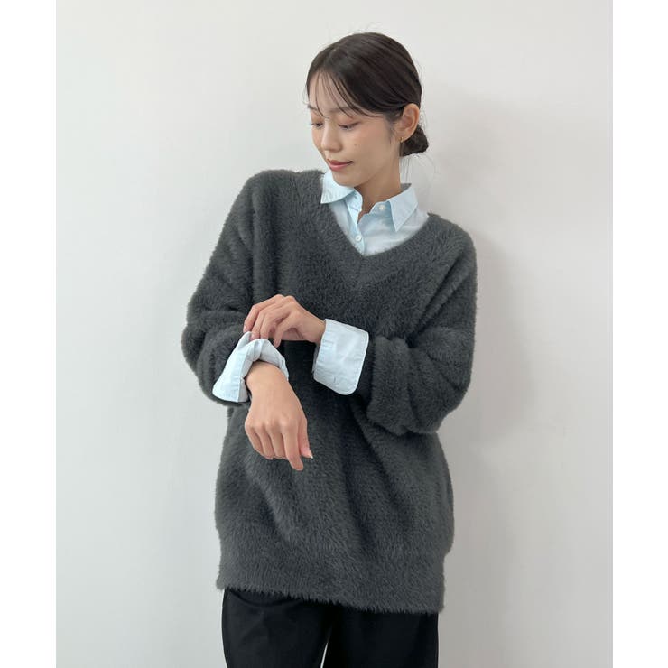 フワフワ抜け感あるVネック。モヘアタッチ裾リブシャギーニット | futier land | 詳細画像20 