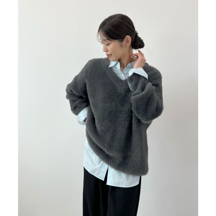 フワフワ抜け感あるVネック。モヘアタッチ裾リブシャギーニット | futier land | 詳細画像22 