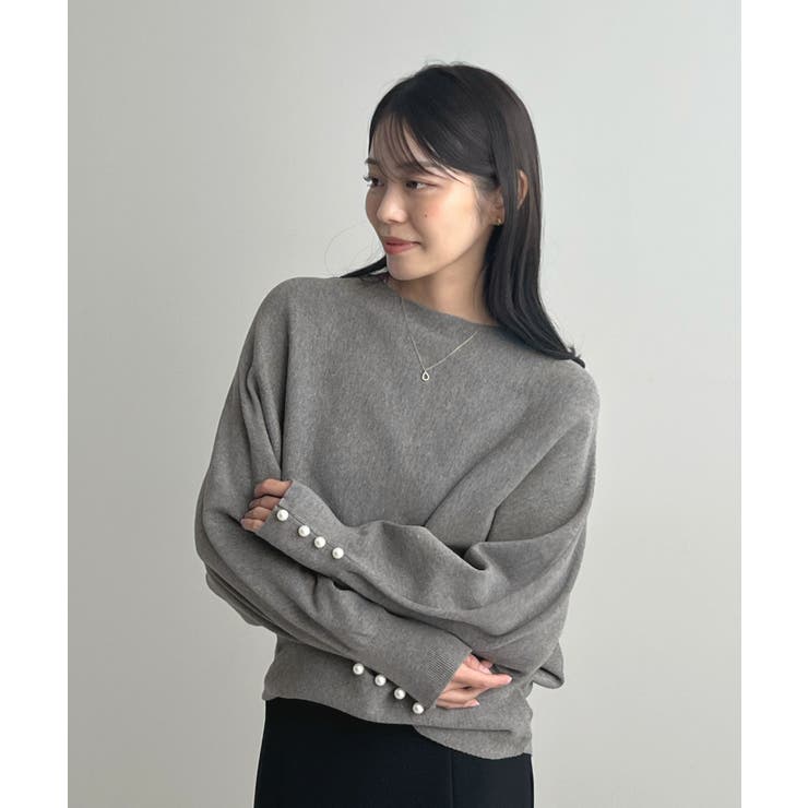 上品な大人のキレイめスタイル。袖口パールドルマンニット | futier land | 詳細画像15 