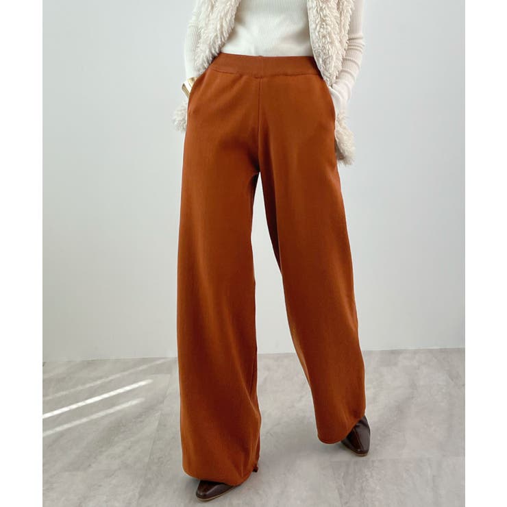 テラコッタ | 暖かい裾調整可能な2WAY。リラックスドロストニットパンツ | futier land