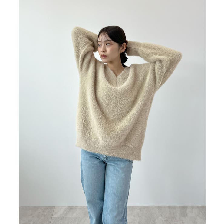 フワフワ抜け感あるVネック。モヘアタッチ裾リブシャギーニット | futier land | 詳細画像13 