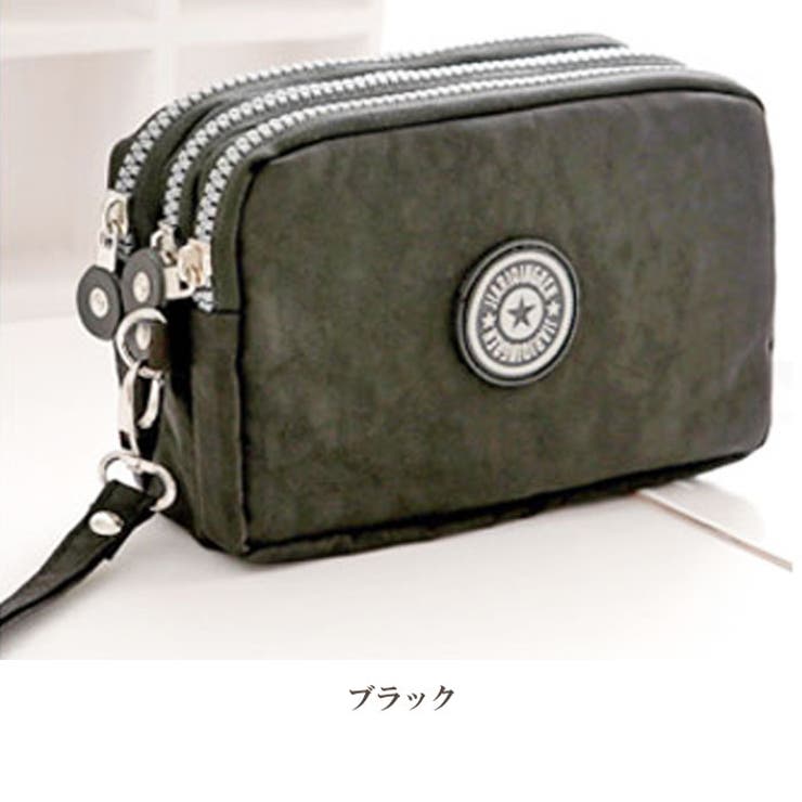 ブラック | ナイロンポーチ 3ファスナー 小物入れ | Gain-Mart