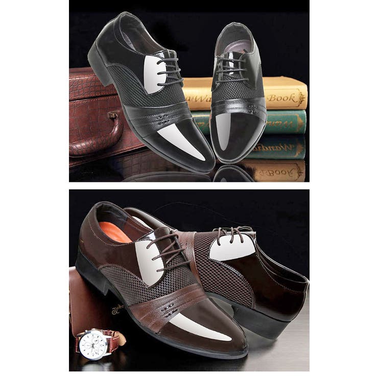 エナメル風 メンズビジネスシューズ ブラウン[品番：WBAW0001149