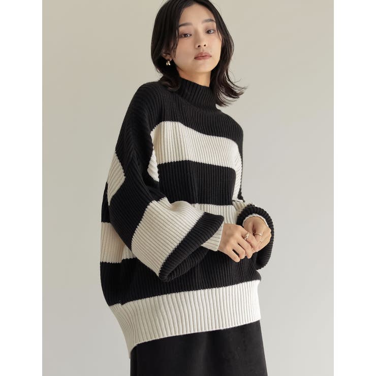 選べるクルーネックorボトルネック畦編みニットトップス[品番