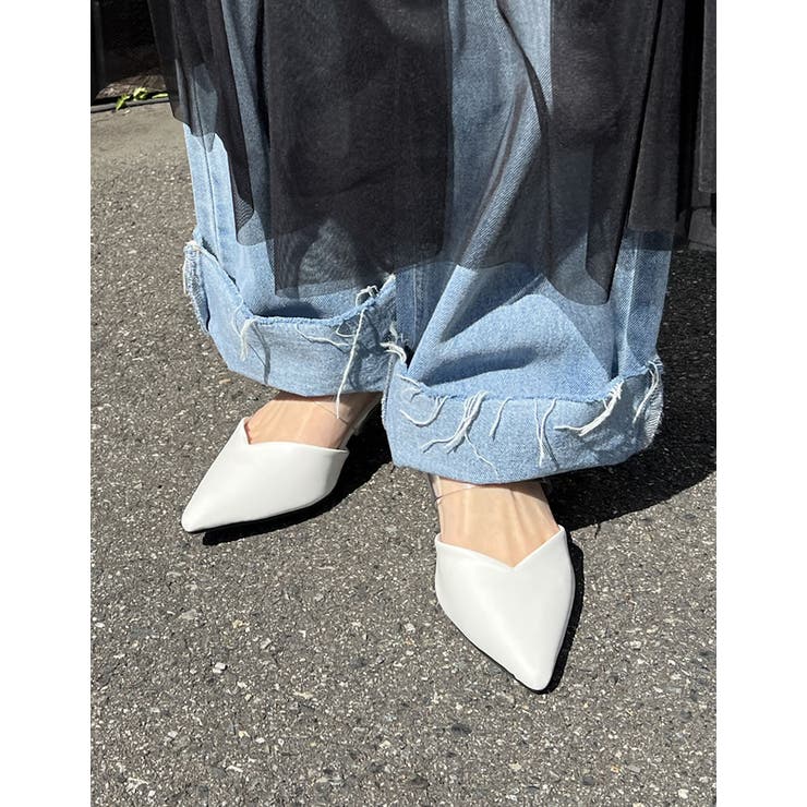 [小さい/大きいサイズ有]クリアベルトポインテッドトゥVカットミュール | Re:EDIT | 詳細画像16 