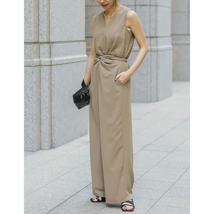 [低身長 高身長サイズ有][洗濯機で洗える]ウエストリボンノースリーブオールイン… | Re:EDIT | 詳細画像3 