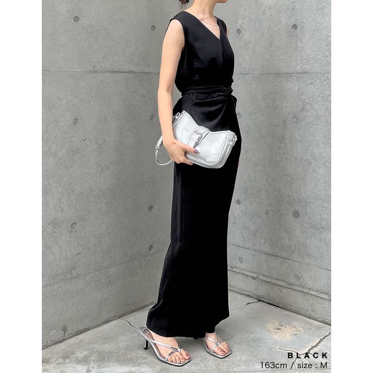 [低身長 高身長サイズ有][洗濯機で洗える]ウエストリボンノースリーブオールイン… | Re:EDIT | 詳細画像7 