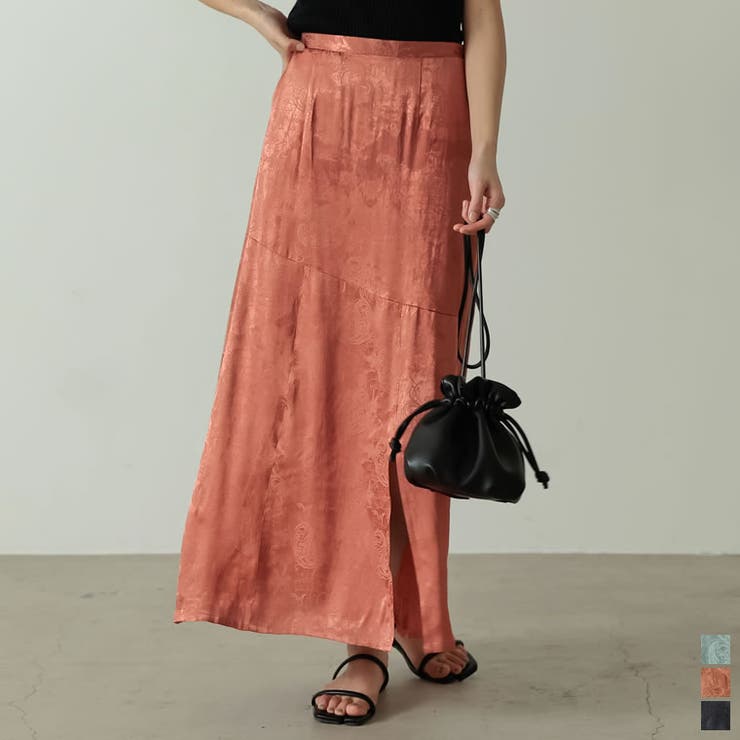 上品さのある光沢感で高見えスタイルに サテンジャガードナロースリットスカート | Re:EDIT | 詳細画像1 