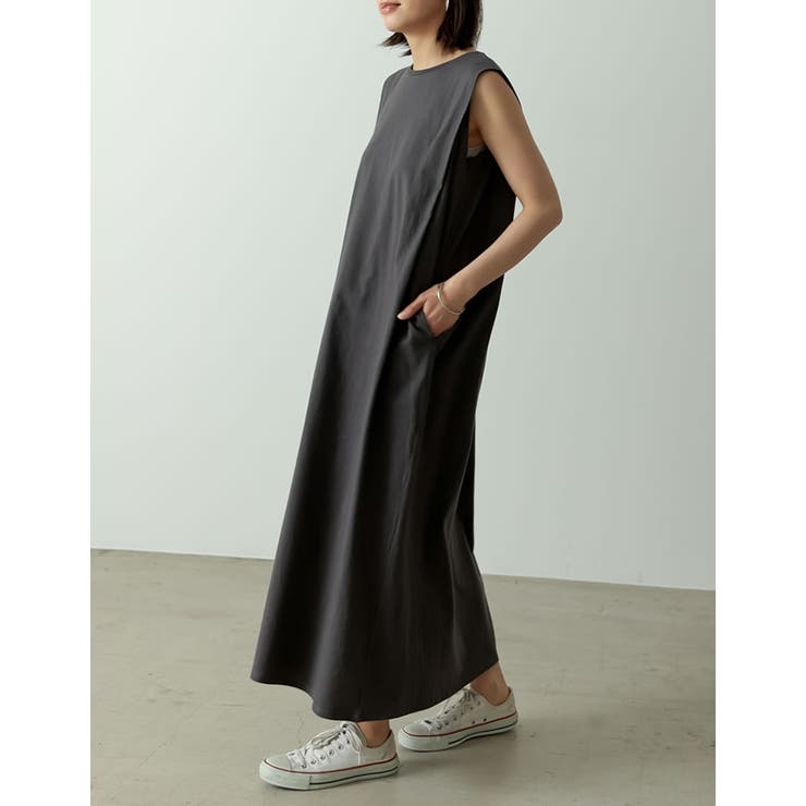 シンプルながらも洗練された印象に USAコットンショルダータックマキシワンピース | Re:EDIT | 詳細画像3 