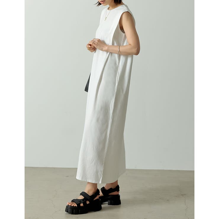 シンプルながらも洗練された印象に USAコットンショルダータックマキシワンピース | Re:EDIT | 詳細画像4 