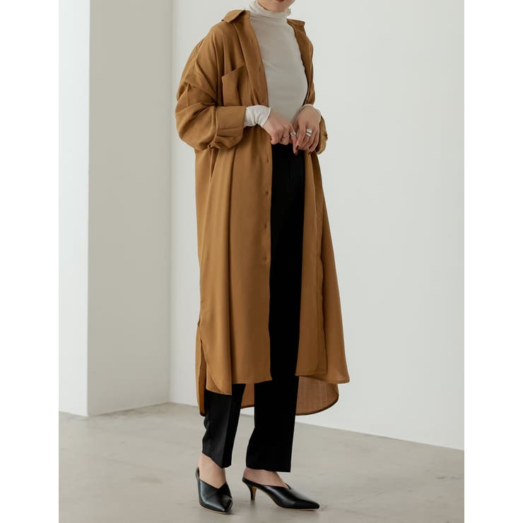 羽織 羽織としても使えるカラーシャツワンピ [低身長サイズ有]リネンライク