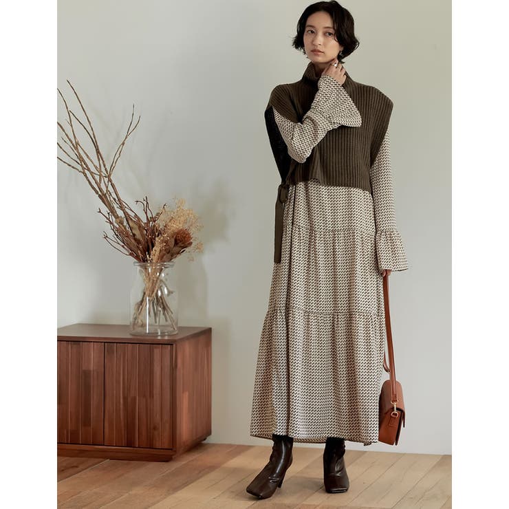 プラスオンするだけで即トレンドスタイルへ サイドリボンタートルネックニットベスト… | Re:EDIT | 詳細画像16 