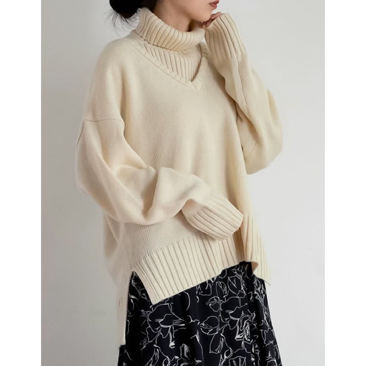 [2点セット]Vネックニットプルオーバー×タートルネックベストSET | Re:EDIT | 詳細画像4 