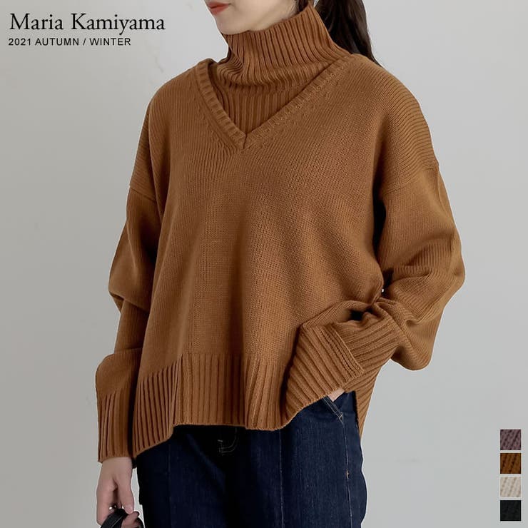 [2点セット]Vネックニットプルオーバー×タートルネックベストSET | Re:EDIT | 詳細画像1 