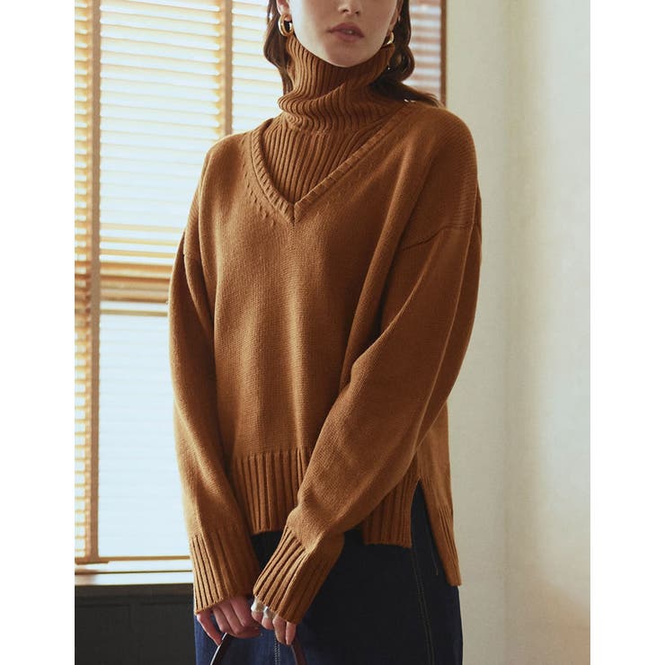 [2点セット]Vネックニットプルオーバー×タートルネックベストSET | Re:EDIT | 詳細画像23 