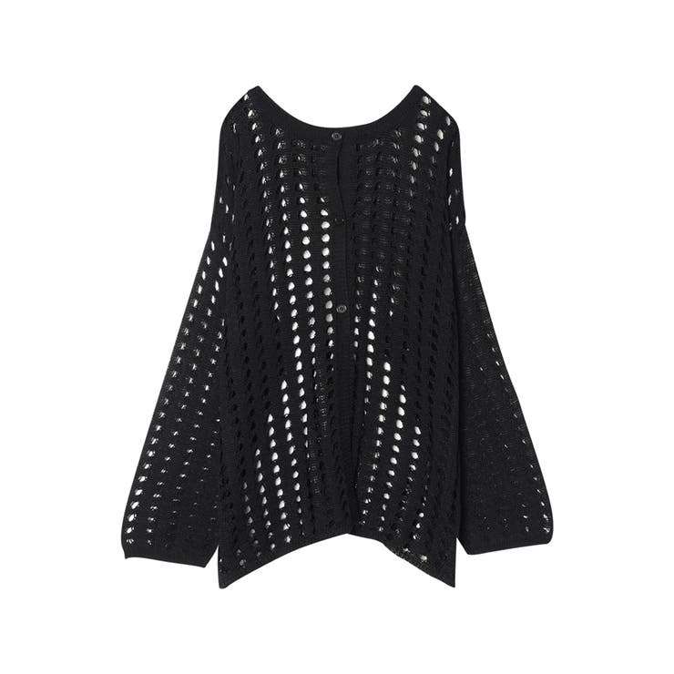 ブラック(001) | 程よくコーデのアクセントになってくれる 2WAYメッシュ編みニットカーディガン | Re:EDIT