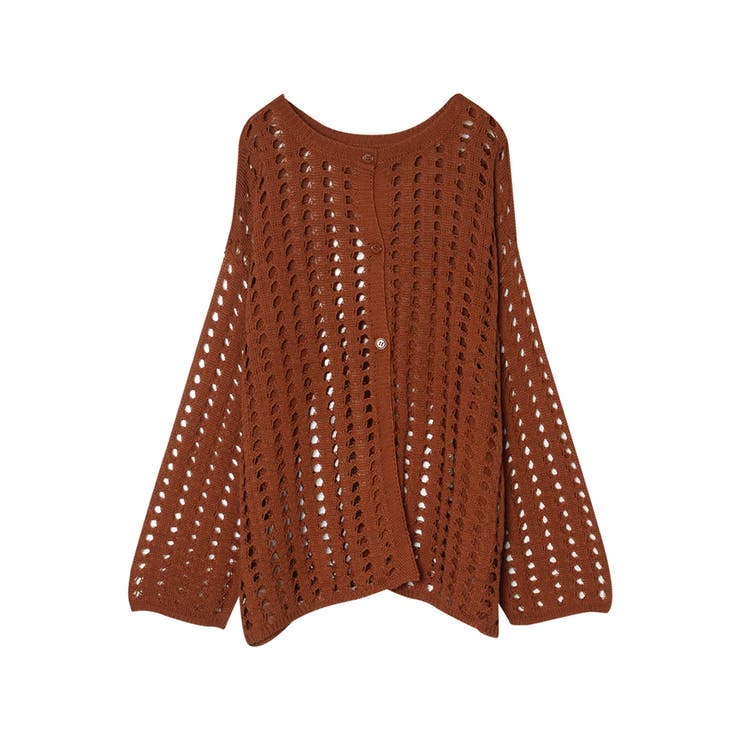 オレンジ(015) | 程よくコーデのアクセントになってくれる 2WAYメッシュ編みニットカーディガン | Re:EDIT