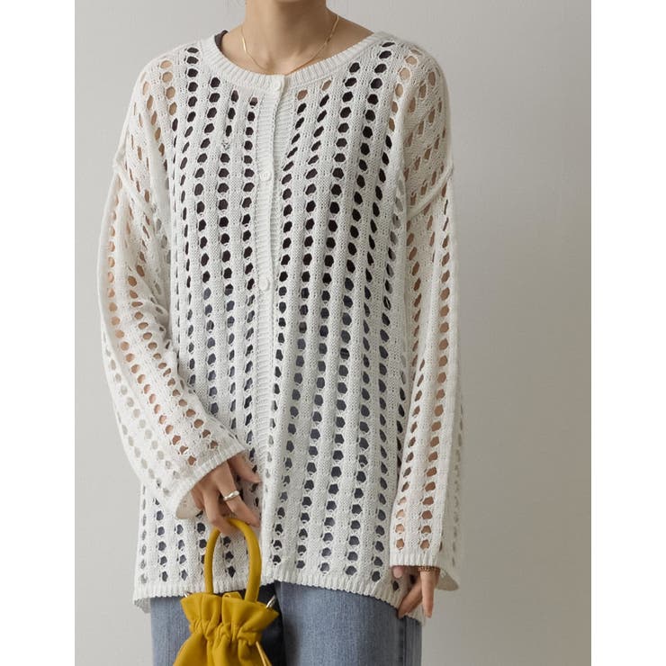 程よくコーデのアクセントになってくれる 2WAYメッシュ編みニットカーディガン | Re:EDIT | 詳細画像3 