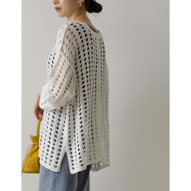 程よくコーデのアクセントになってくれる 2WAYメッシュ編みニットカーディガン | Re:EDIT | 詳細画像5 