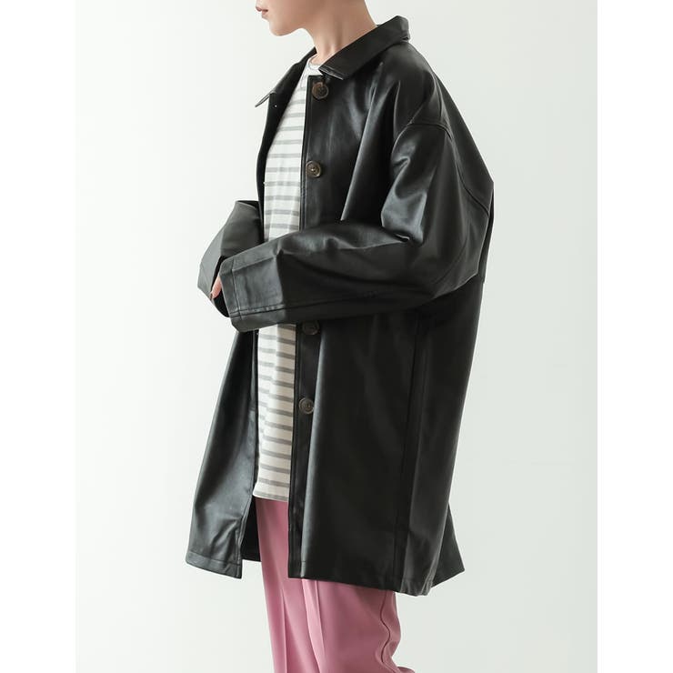 シックで落ち着きのあるレザージャケット フェイクレザーミドル