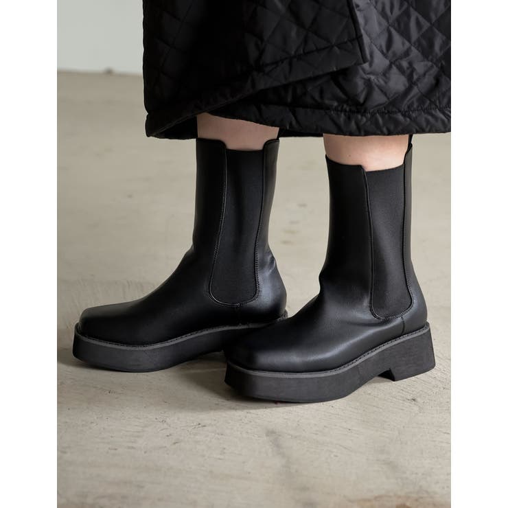 厚底がトレンドライクなサイドゴアブーツ スクエアトゥサイドゴアブーツ シューズ | Re:EDIT | 詳細画像7 