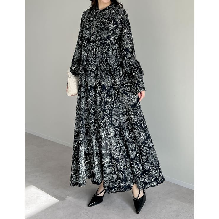 [低身長/高身長サイズ有]ヴィンテージプリントフレアワンピース | Re:EDIT | 詳細画像14 