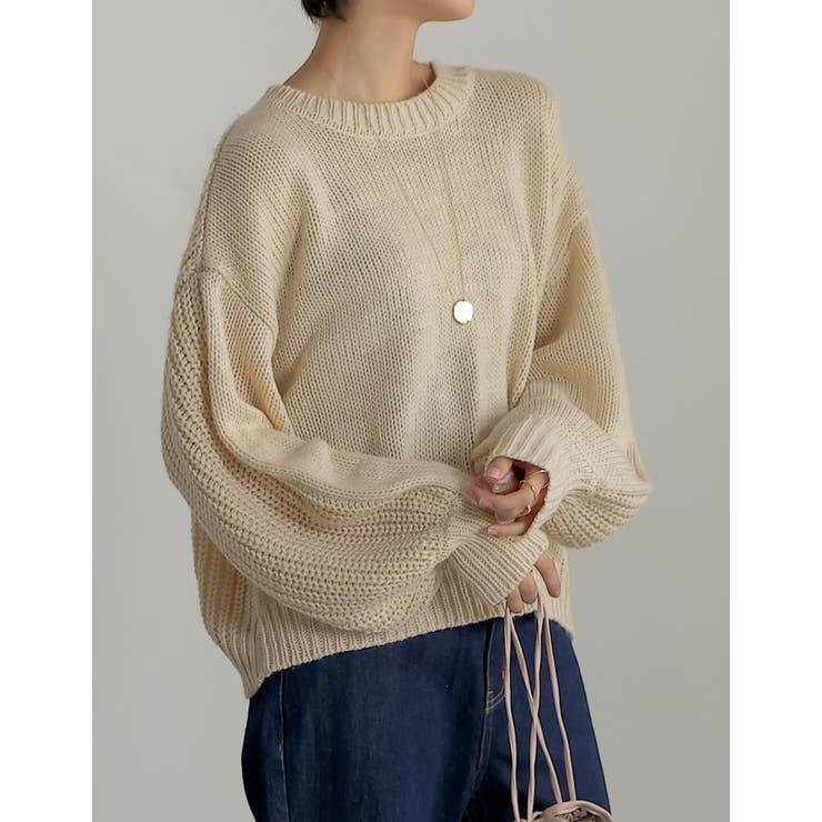 異なる編地でこなれた雰囲気に バック畦編みボリュームスリーブニットトップス | Re:EDIT | 詳細画像4 