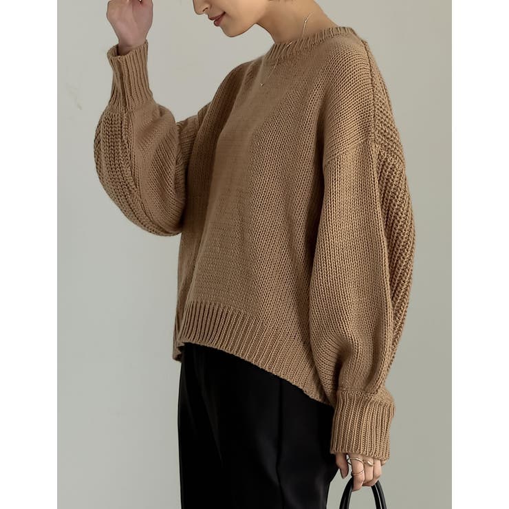 異なる編地でこなれた雰囲気に バック畦編みボリュームスリーブニットトップス | Re:EDIT | 詳細画像5 