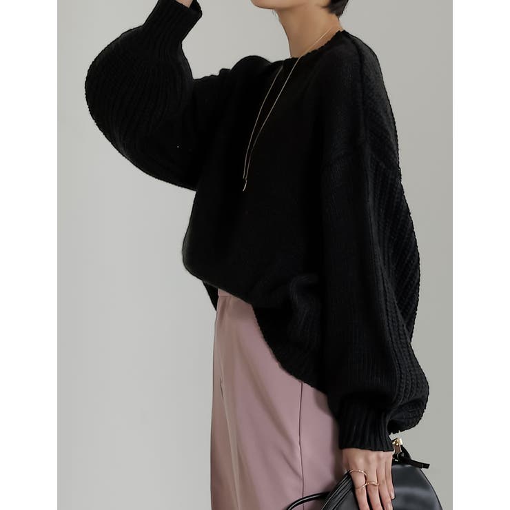 異なる編地でこなれた雰囲気に バック畦編みボリュームスリーブニットトップス | Re:EDIT | 詳細画像9 