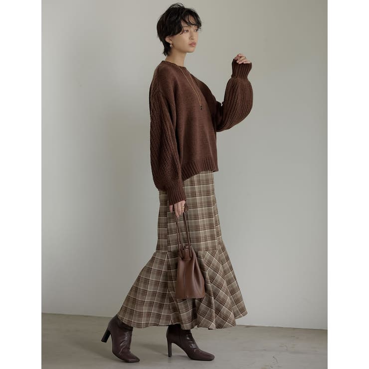 異なる編地でこなれた雰囲気に バック畦編みボリュームスリーブニットトップス | Re:EDIT | 詳細画像23 