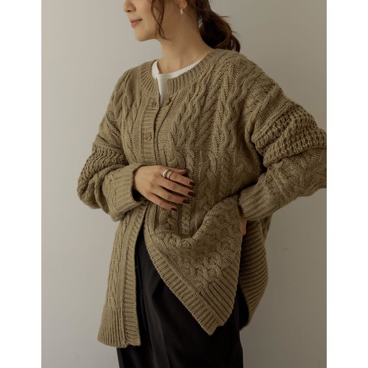 ランダムケーブル柄が目を惹く3WAYカーディガン | Re:EDIT | 詳細画像4 