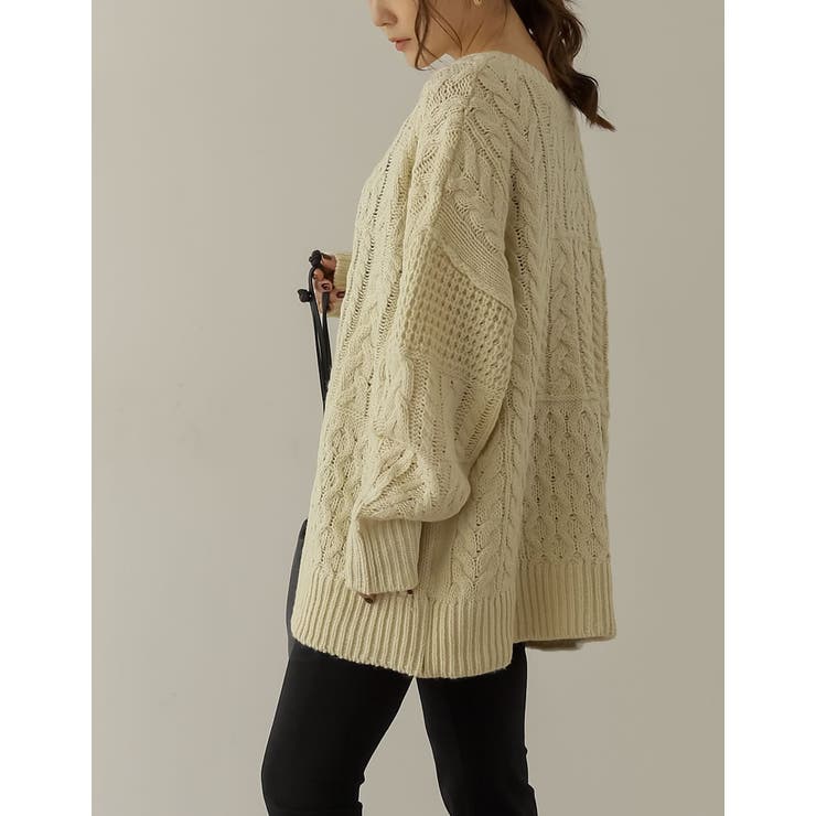 ランダムケーブル柄が目を惹く3WAYカーディガン | Re:EDIT | 詳細画像34 