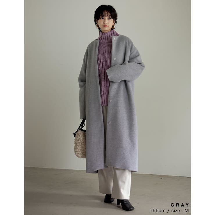 スタイリッシュに決まるノーカラーコート [低身長サイズ有]カラー