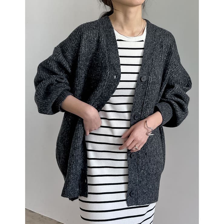 ブラック(001) | [低身長サイズ有]ビッグシルエットリサイクルMIXニットカラーカーディガン | Re:EDIT