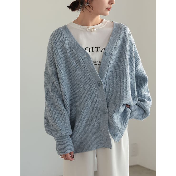 [低身長サイズ有]ビッグシルエットリサイクルMIXニットカラーカーディガン | Re:EDIT | 詳細画像6 