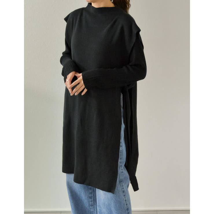 ブラック(001) | [2点セット]ランダムリブニット×プチハイネックニットベストアンサンブル | Re:EDIT