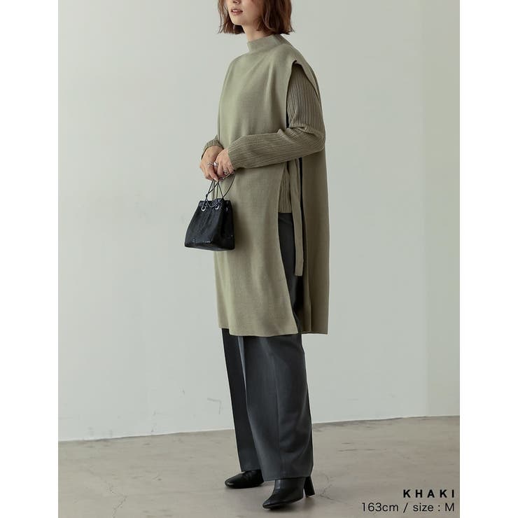 [2点セット]ランダムリブニット×プチハイネックニットベストアンサンブル | Re:EDIT | 詳細画像15 