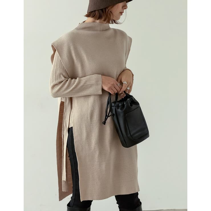 [2点セット]ランダムリブニット×プチハイネックニットベストアンサンブル | Re:EDIT | 詳細画像4 