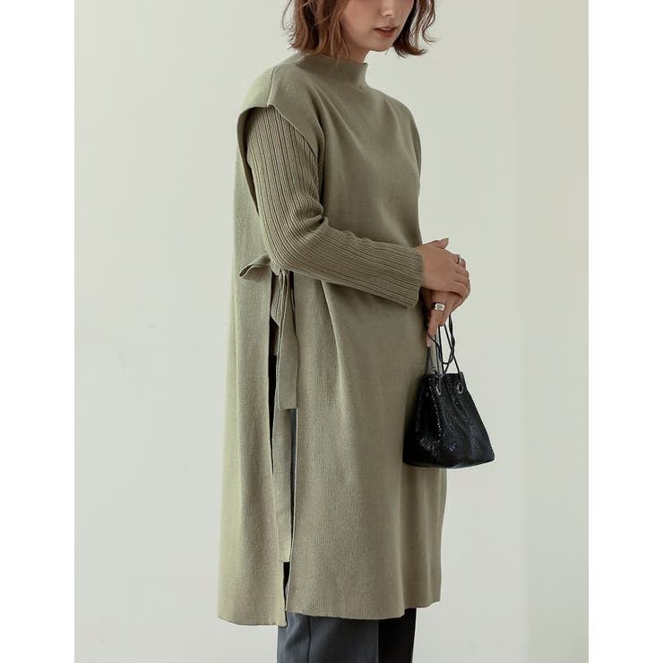 [2点セット]ランダムリブニット×プチハイネックニットベストアンサンブル | Re:EDIT | 詳細画像5 