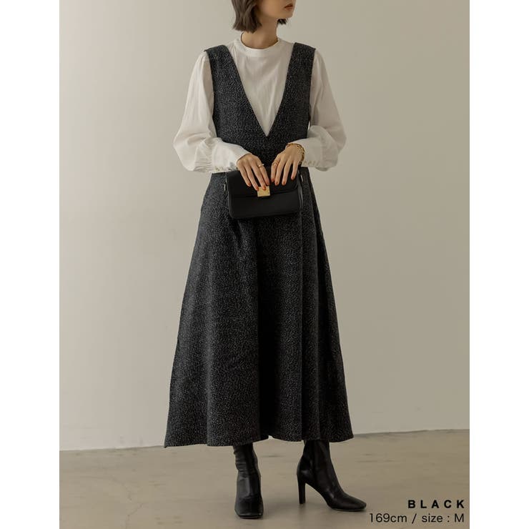 上品なスタイリングを叶える大人のジャンスカ ツイードジャンパー