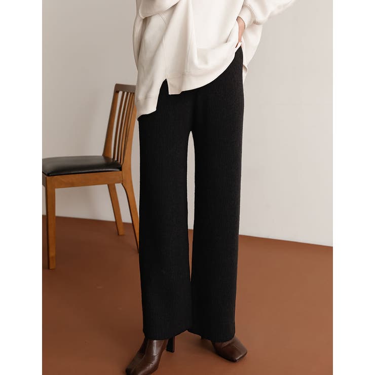 もっちり暖かな着心地が魅力 [低身長サイズ有]畦編みニットストレートパンツ パン… | Re:EDIT | 詳細画像3 