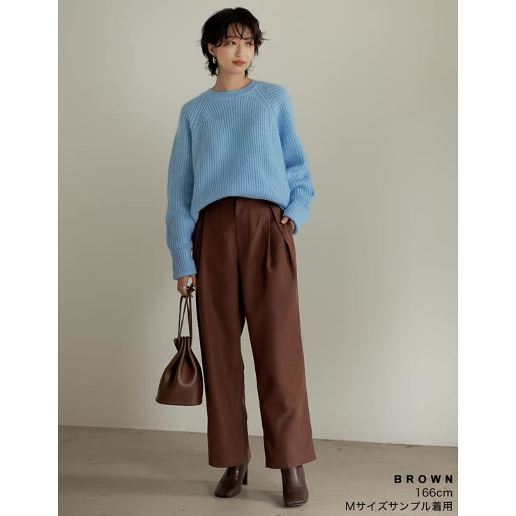 リネンタッチハイウエストタックパンツ M 【メール便対応不可