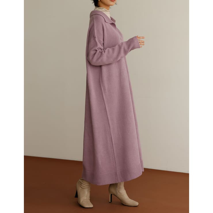 WEB限定】スキッパーニットワンピース （スキッパーニット