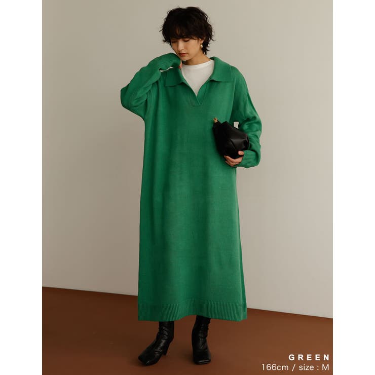 低身長サイズ有]スキッパーニットワンピース ワンピース